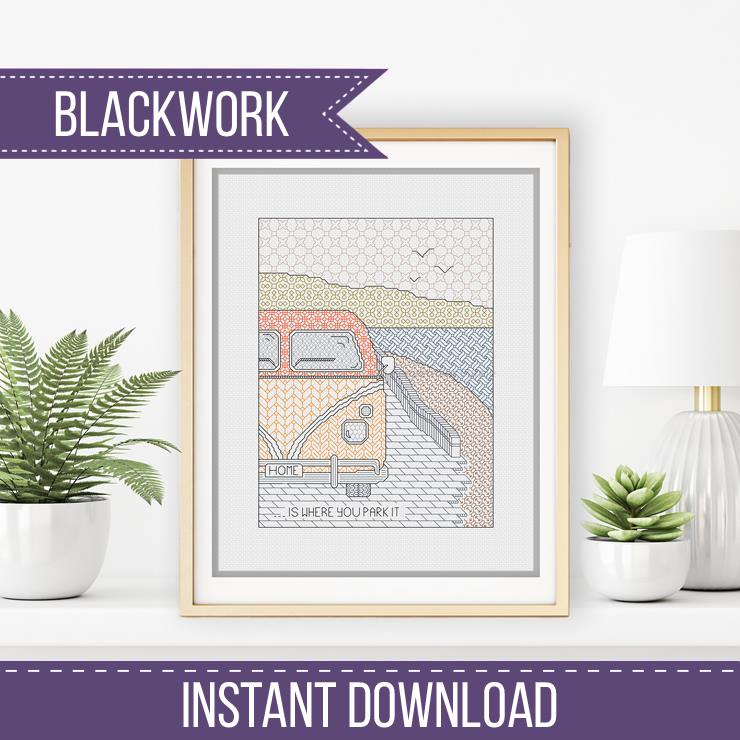 Home is Where you Park it Blackwork Pattern by Peppermint Purple