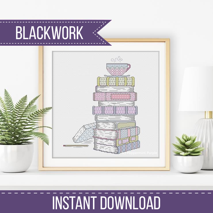 Time To Relax with Tea - Blackwork Books Blackwork Pattern by Peppermint Purple