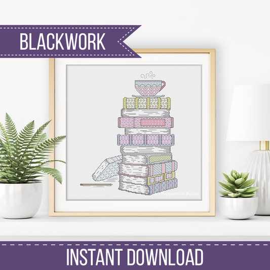 Time To Relax with Tea - Blackwork Books Blackwork Pattern by Peppermint Purple