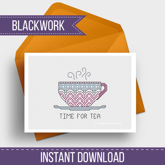 Time For Tea Blackwork Blackwork Pattern by Peppermint Purple