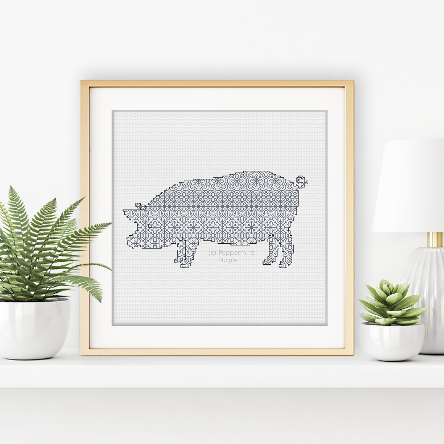 Pig Blackwork Blackwork Pattern by Peppermint Purple