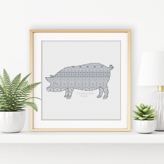 Pig Blackwork Blackwork Pattern by Peppermint Purple