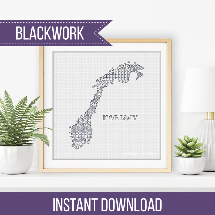 Norway Blackwork Pattern Blackwork Pattern by Peppermint Purple