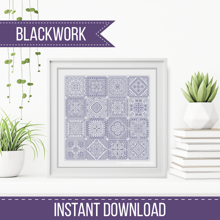 Dutch Tiles Blackwork Pattern by Peppermint Purple