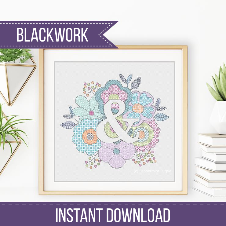 Floral Letters Blackwork Pattern by Peppermint Purple