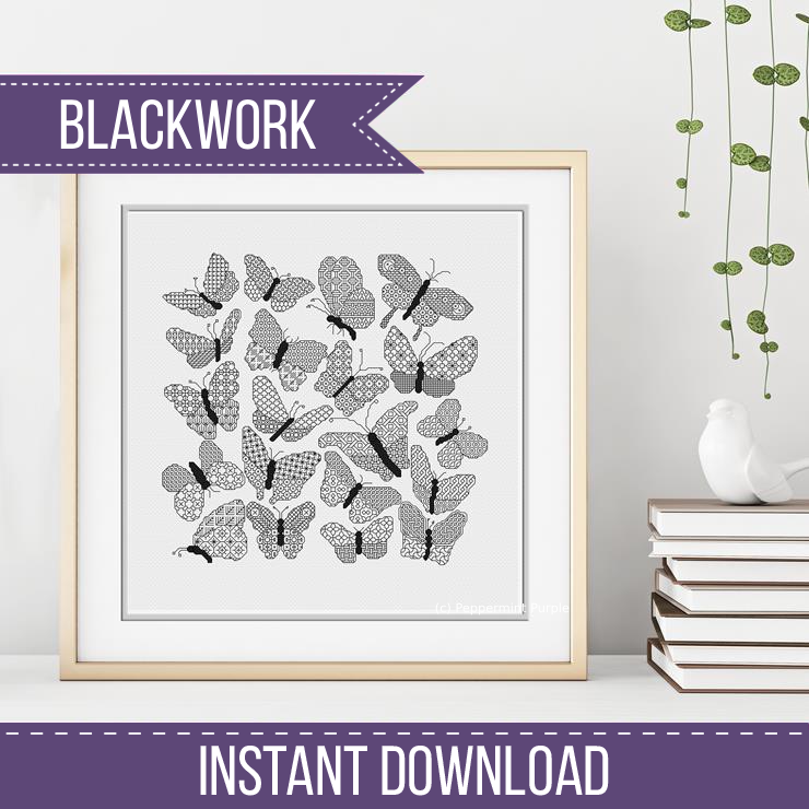 Blackwork Butterflies Blackwork Pattern by Peppermint Purple