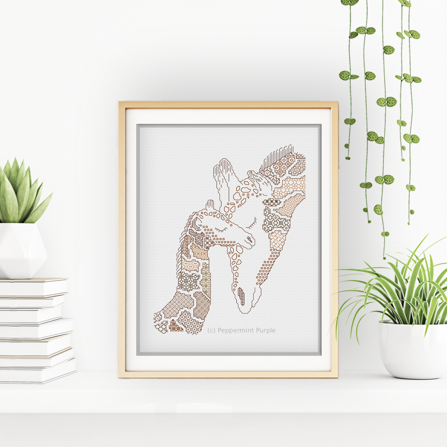 Giraffe Love Blackwork Pattern by Peppermint Purple
