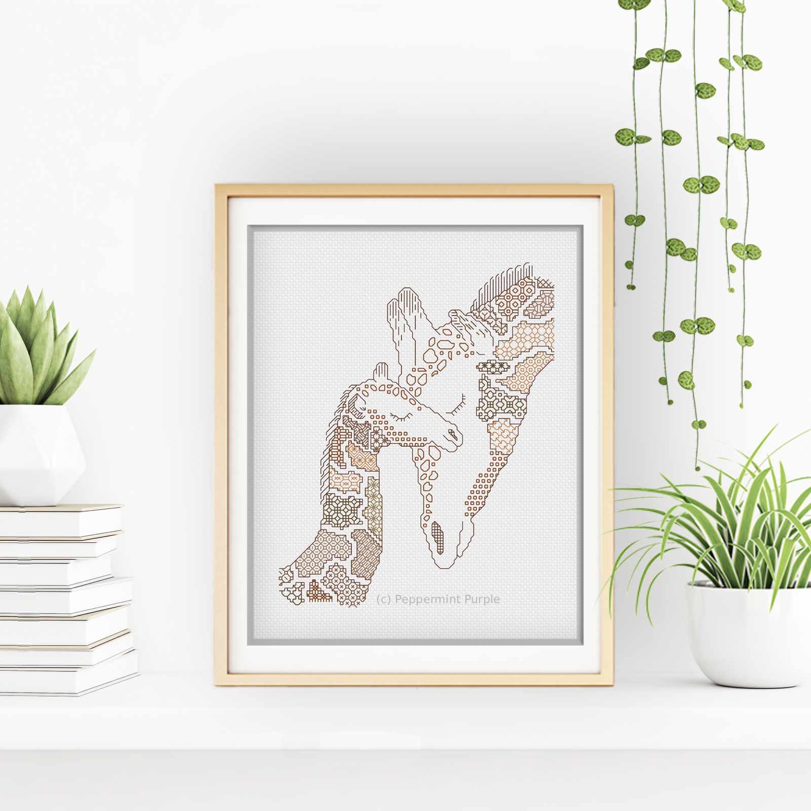 Giraffe Love Blackwork Pattern by Peppermint Purple