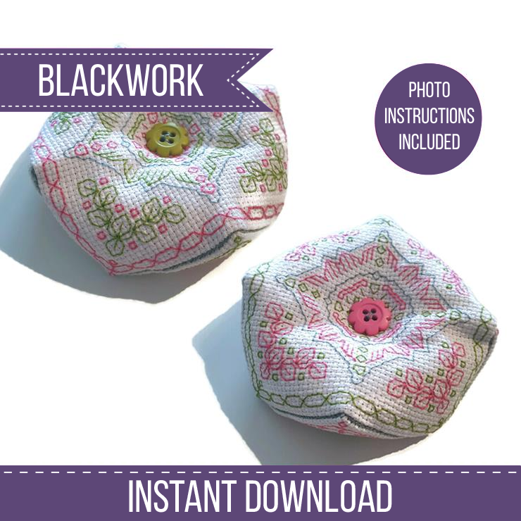 Floral Biscornu Blackwork Pattern by Peppermint Purple