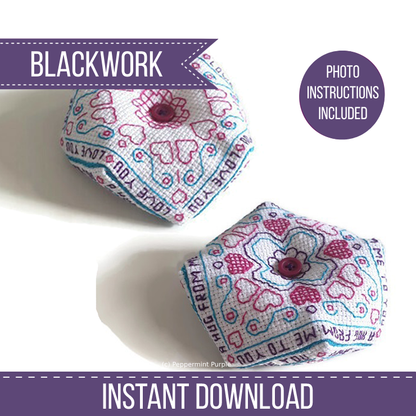 Pocket Hug Biscornu Blackwork Pattern by Peppermint Purple