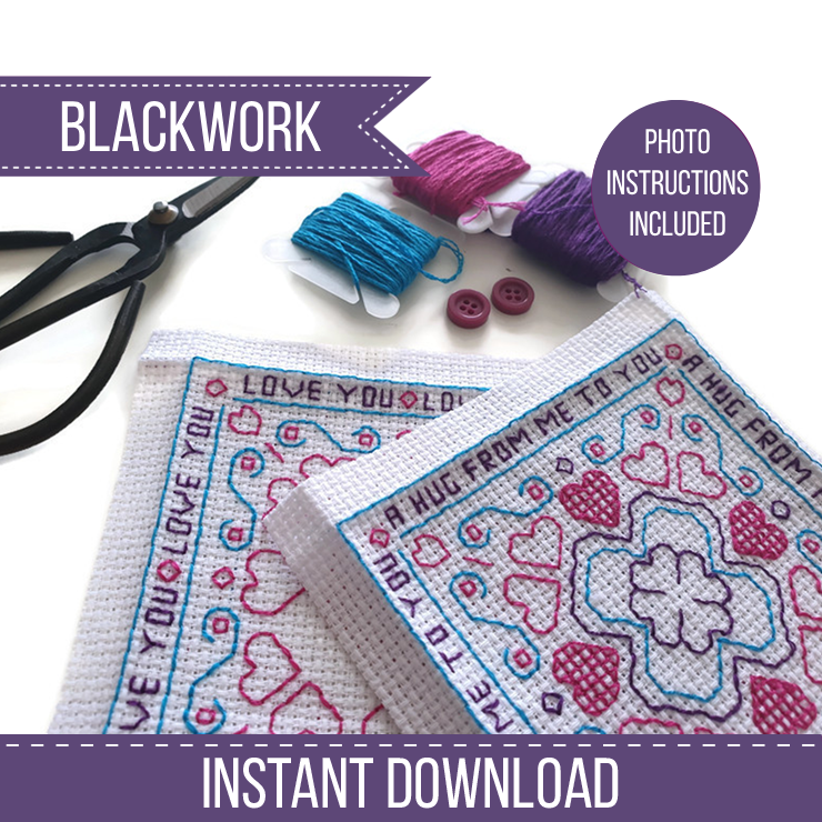 Pocket Hug Biscornu Blackwork Pattern by Peppermint Purple