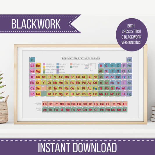 The Periodic Table Blackwork & Cross Stitch Chart Blackwork Pattern by Peppermint Purple