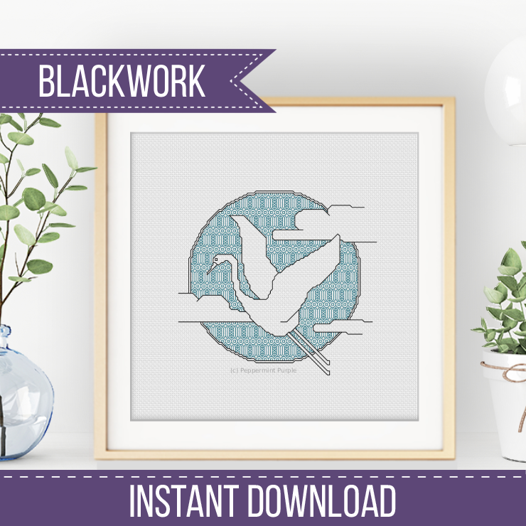 Crane 3 Blackwork Pattern by Peppermint Purple