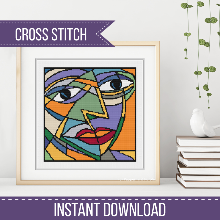 Abstract Cubism Face Cross Stitch Pattern by Peppermint Purple