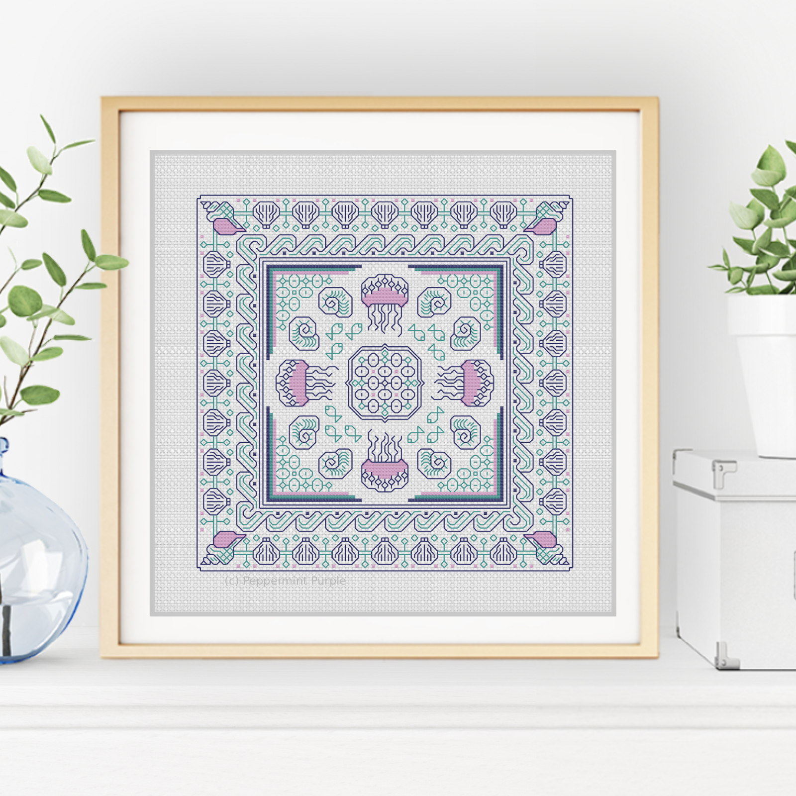 Hints of The Sea Blackwork Pattern by Peppermint Purple