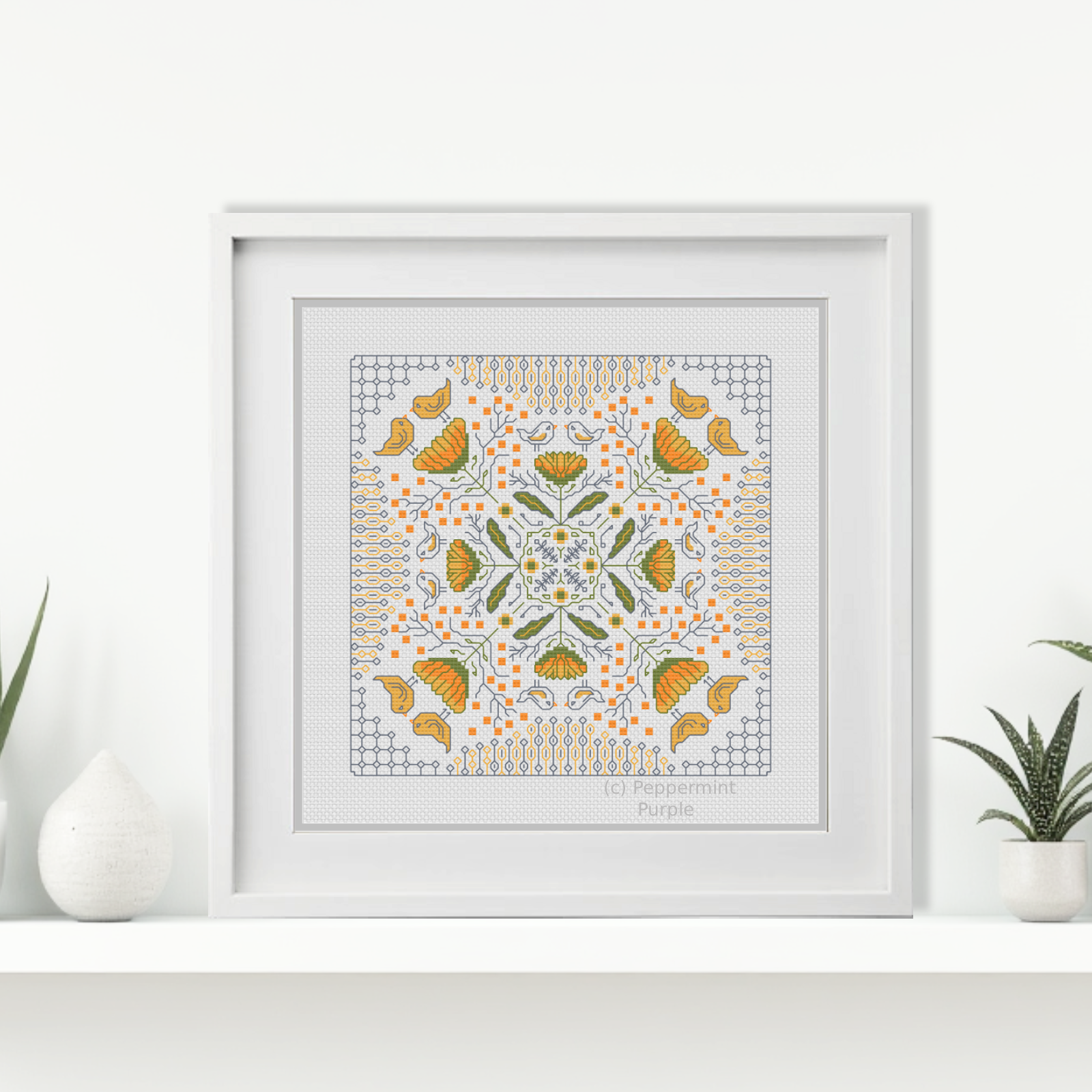 Hints of Flowers & Birds Blackwork Pattern by Peppermint Purple