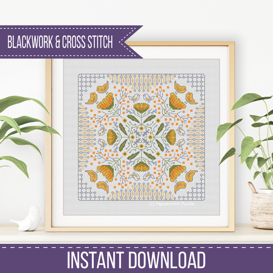 Hints of Flowers & Birds Blackwork Pattern by Peppermint Purple