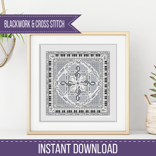 Hints of Music Blackwork Pattern by Peppermint Purple