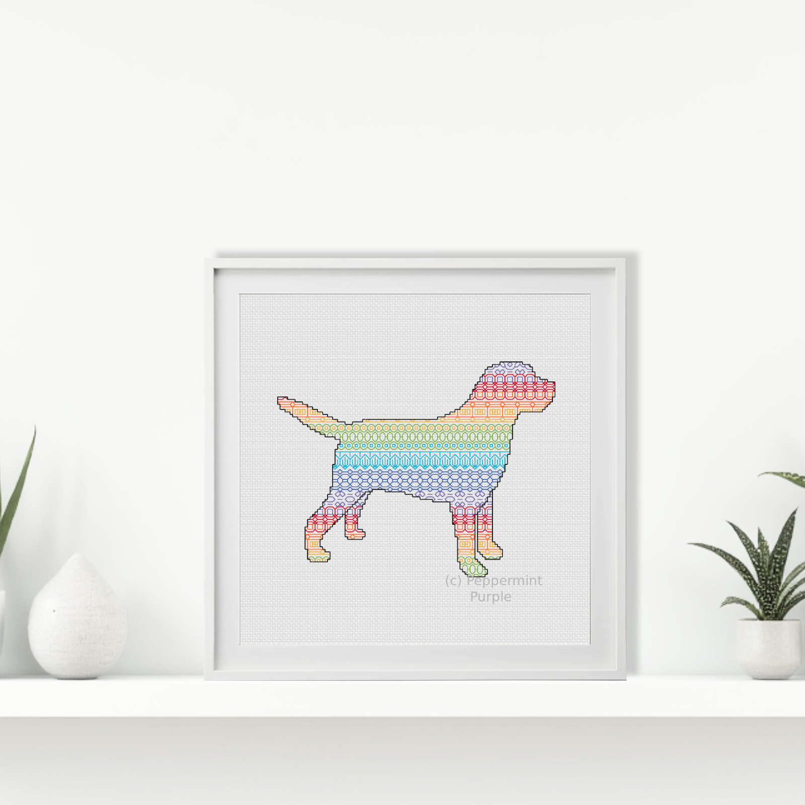 Labrador Silhouette Blackwork Pattern by Peppermint Purple