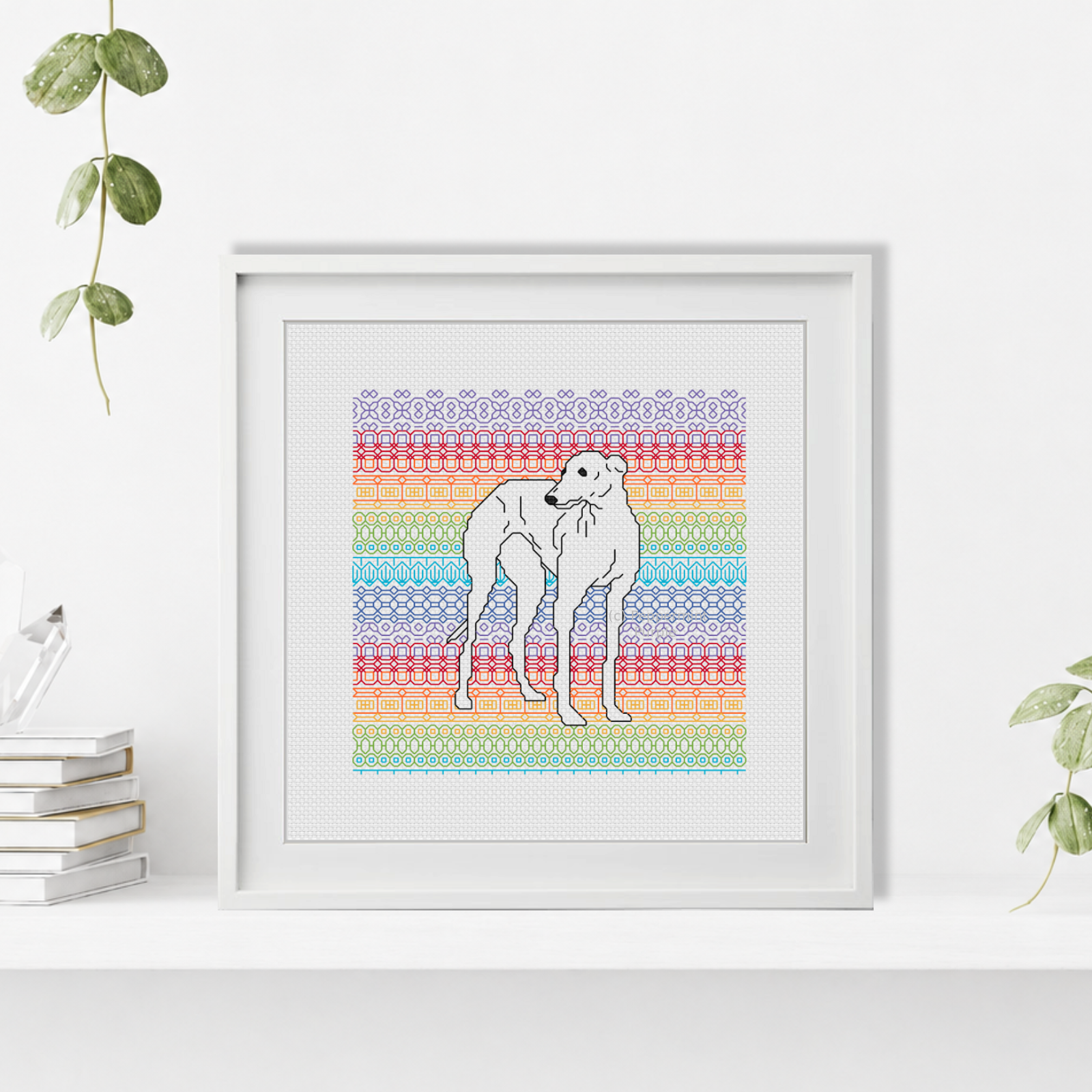 Greyhound Blackwork Pattern by Peppermint Purple