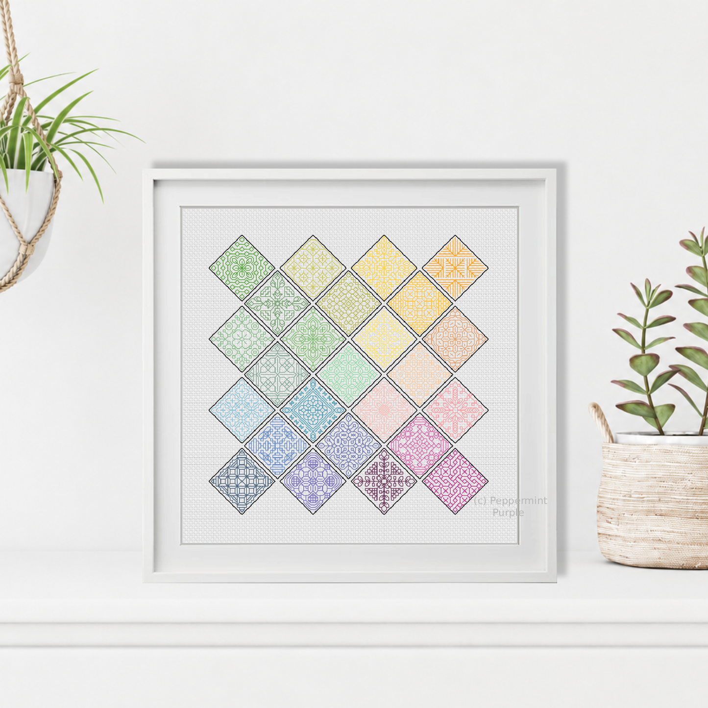 25 Diamonds Blackwork Pattern Blackwork Pattern by Peppermint Purple