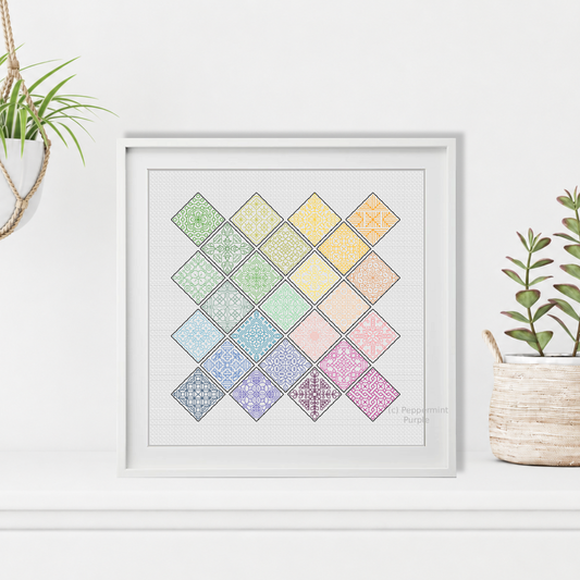 25 Diamonds Blackwork Pattern Blackwork Pattern by Peppermint Purple