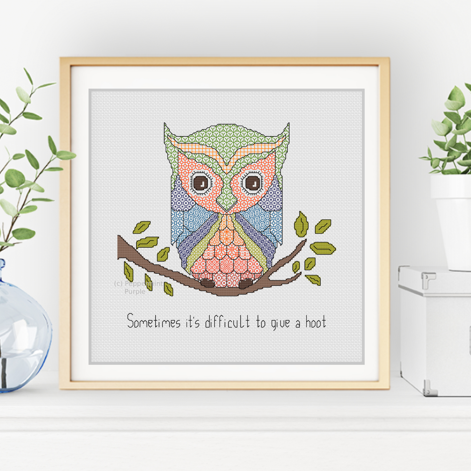 Give a Hoot Blackwork Owl Blackwork Pattern by Peppermint Purple