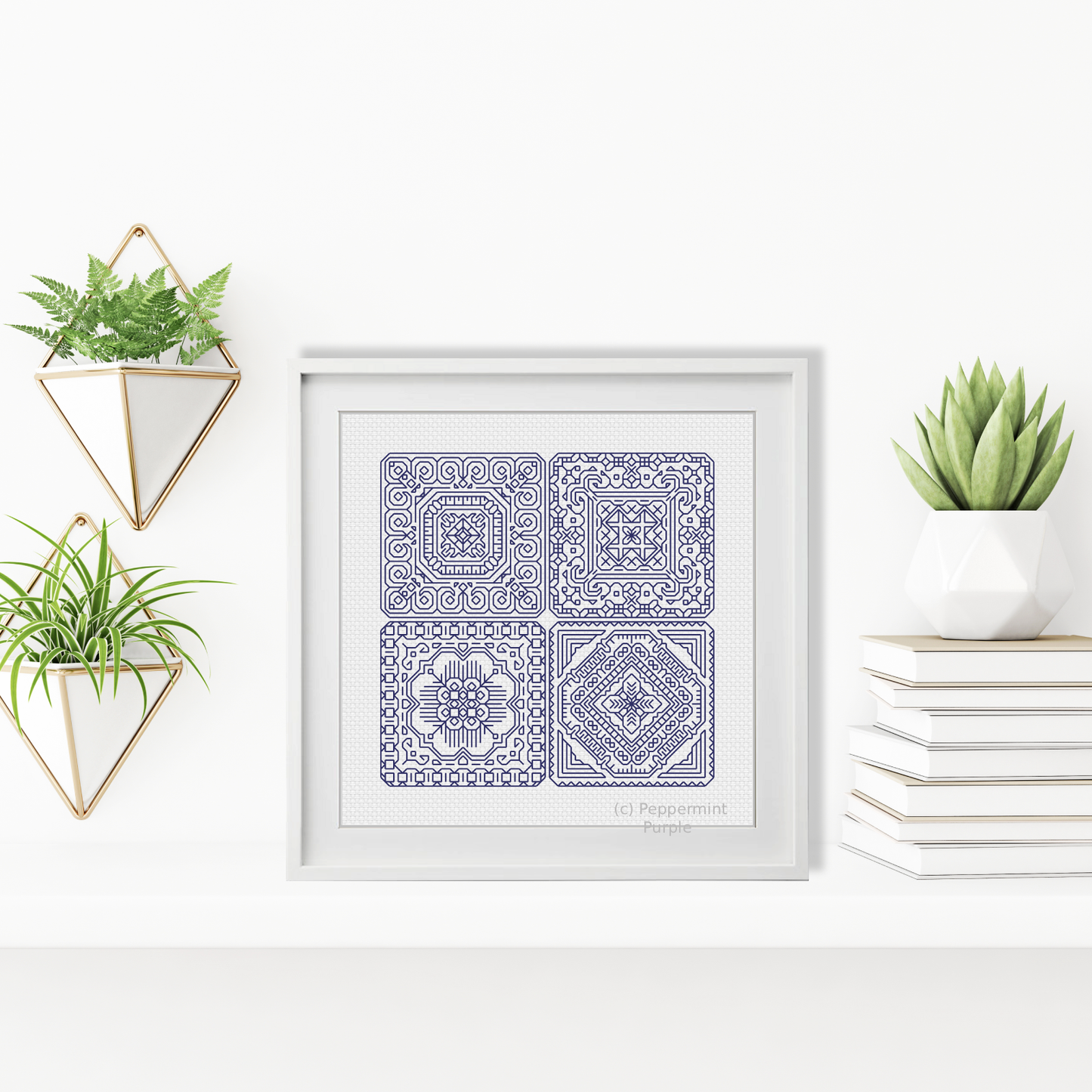 Dutch Tiles Mini Set 2 Blackwork Pattern by Peppermint Purple