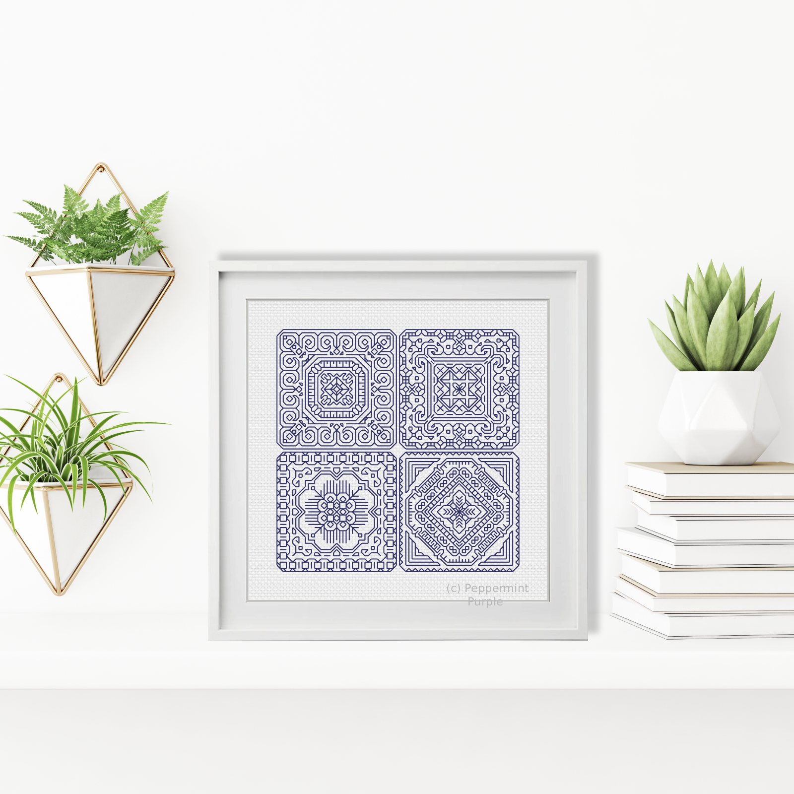 Dutch Tiles Mini Set 2 Blackwork Pattern by Peppermint Purple
