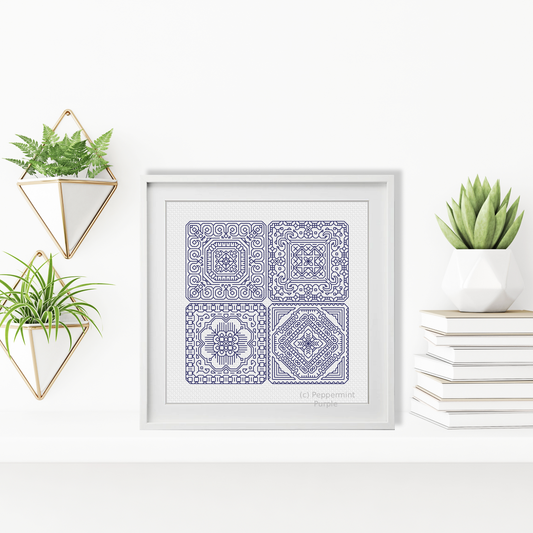 Dutch Tiles Mini Set 2 Blackwork Pattern by Peppermint Purple