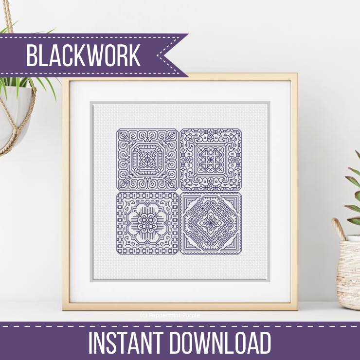 Dutch Tiles Mini Set 2 Blackwork Pattern by Peppermint Purple