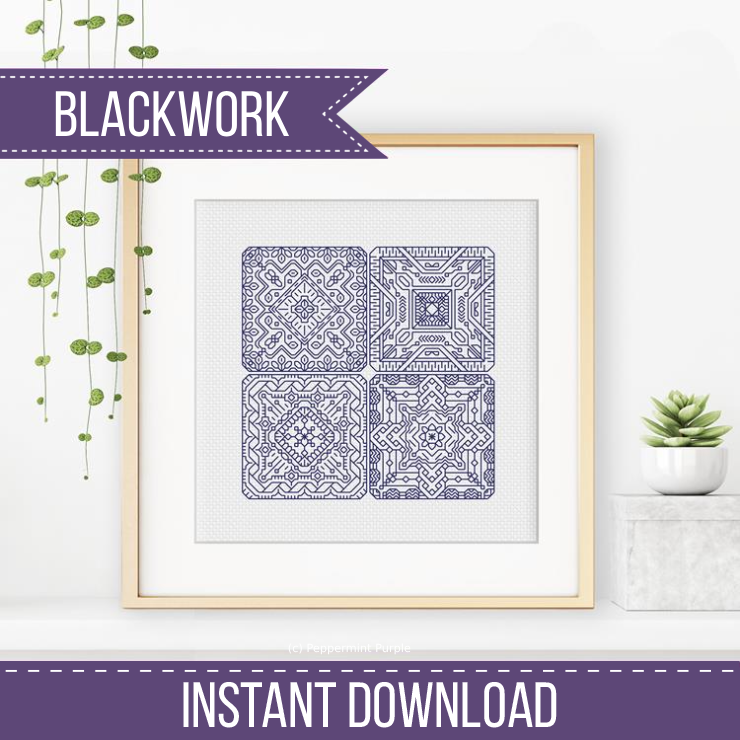 Dutch Tiles Mini Set 3 Blackwork Pattern by Peppermint Purple