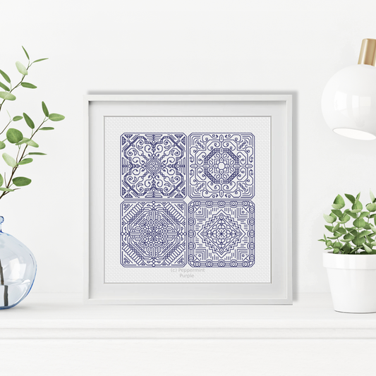 Dutch Tiles Mini Set 4 Blackwork Pattern by Peppermint Purple