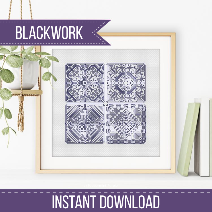 Blackwork Pattern - Dutch Tiles Mini Set 3 – Peppermint Purple