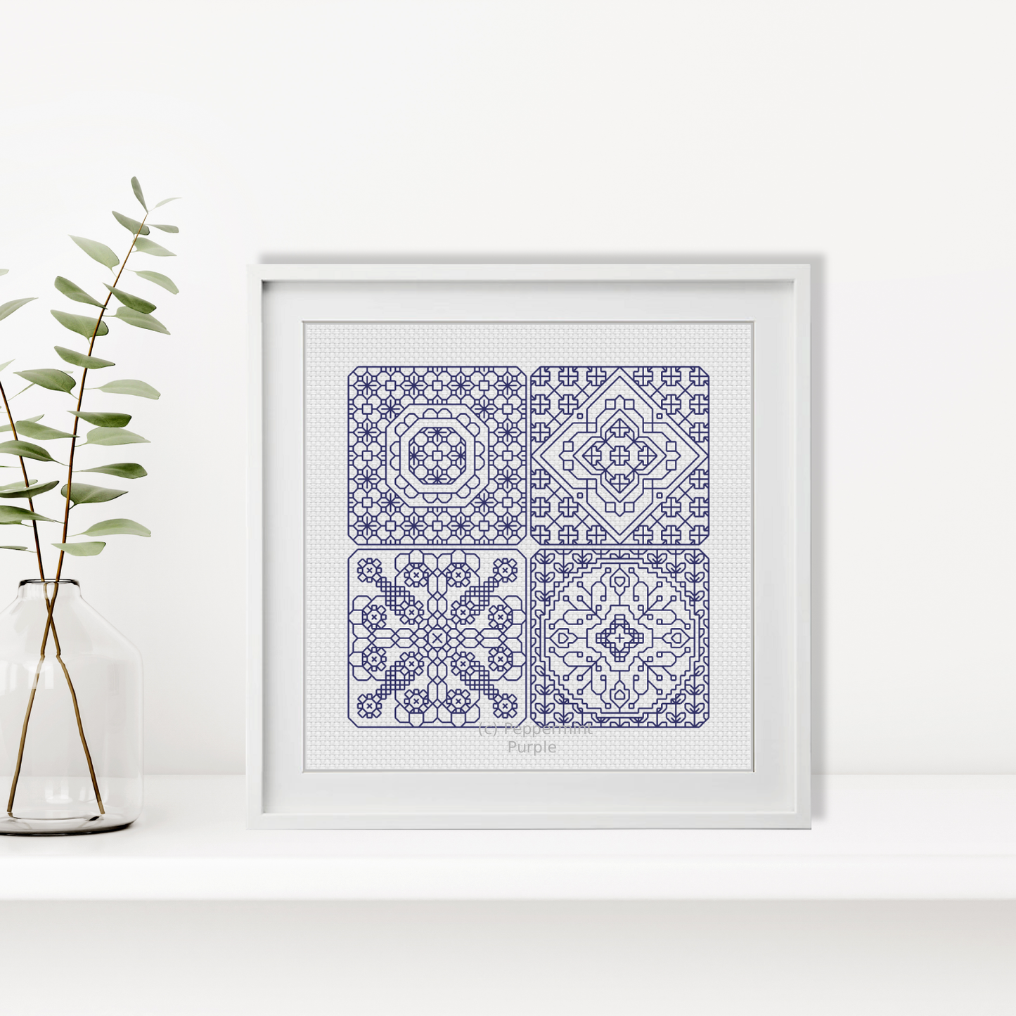 Dutch Tiles Mini Set 5 Blackwork Pattern by Peppermint Purple
