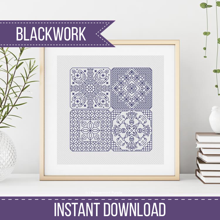 Dutch Tiles Mini Set 6 Blackwork Pattern by Peppermint Purple