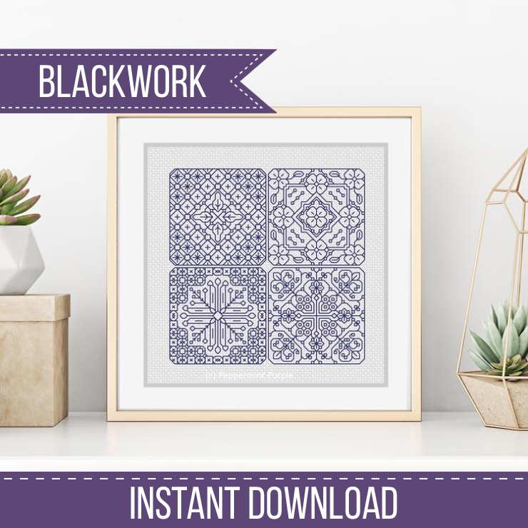 Dutch Tiles Mini Set 7 Blackwork Pattern by Peppermint Purple