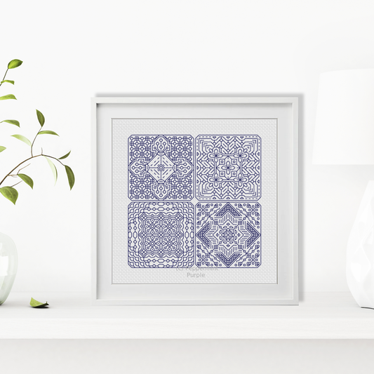 Dutch Tiles Mini Set 8 Blackwork Pattern by Peppermint Purple