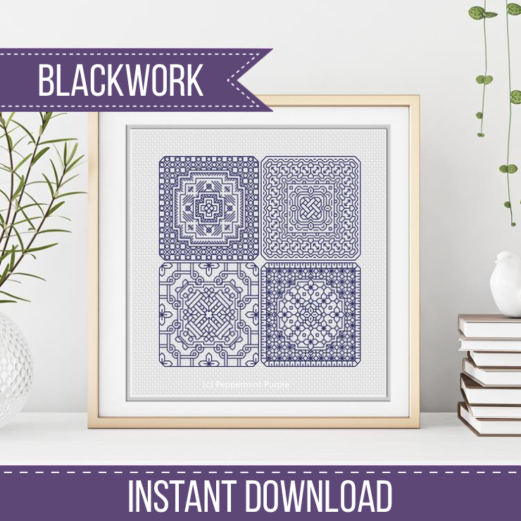 Dutch Tiles Mini Set 10 Blackwork Pattern by Peppermint Purple