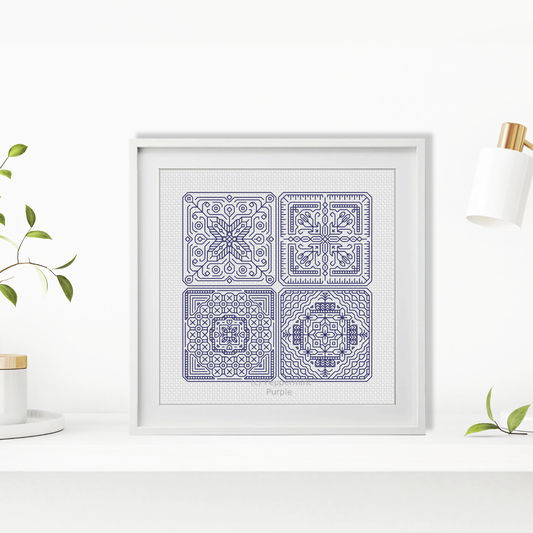 Dutch Tiles Mini Set 11 Blackwork Pattern by Peppermint Purple