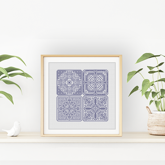 Dutch Tiles Mini Set 12 Blackwork Pattern by Peppermint Purple