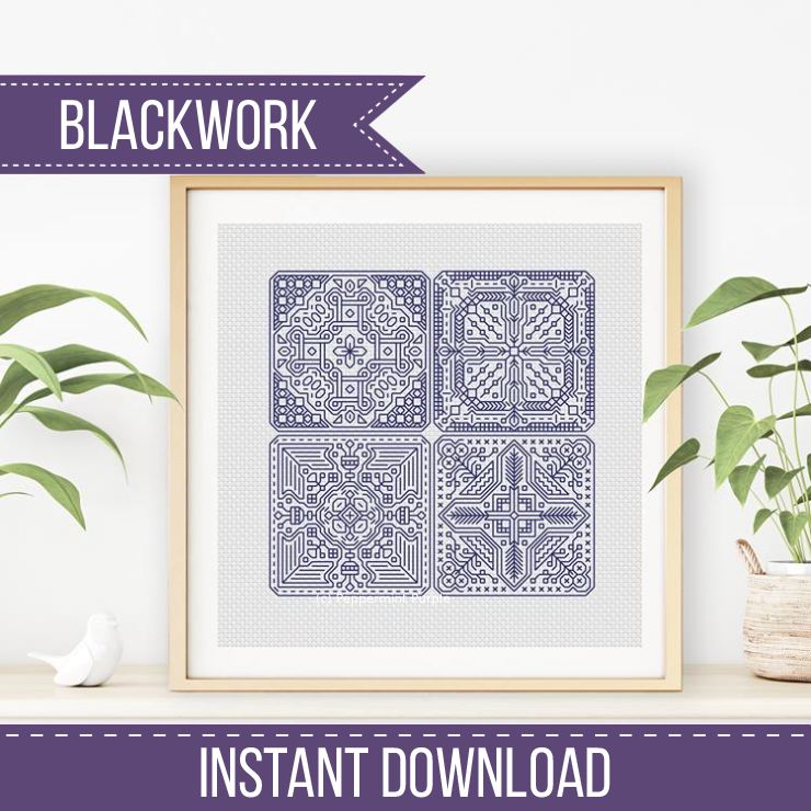 Dutch Tiles Mini Set 12 Blackwork Pattern by Peppermint Purple