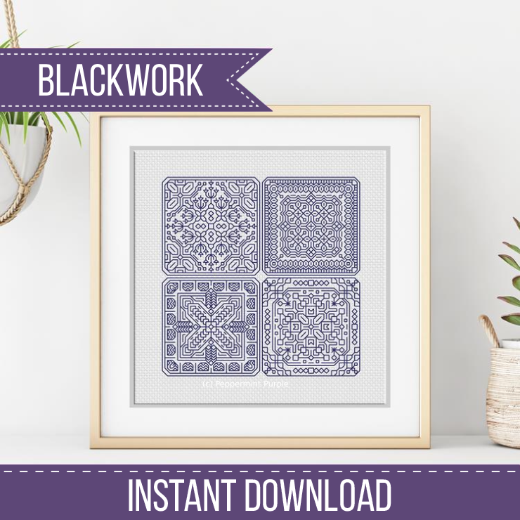 Dutch Tiles Mini Set 15 Blackwork Pattern by Peppermint Purple