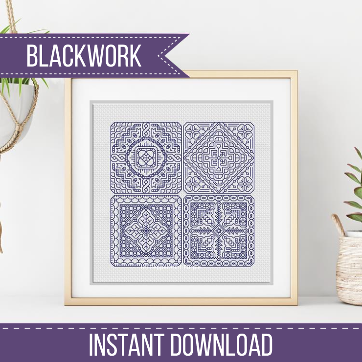 Dutch Tiles Mini Set 18 Blackwork Pattern by Peppermint Purple