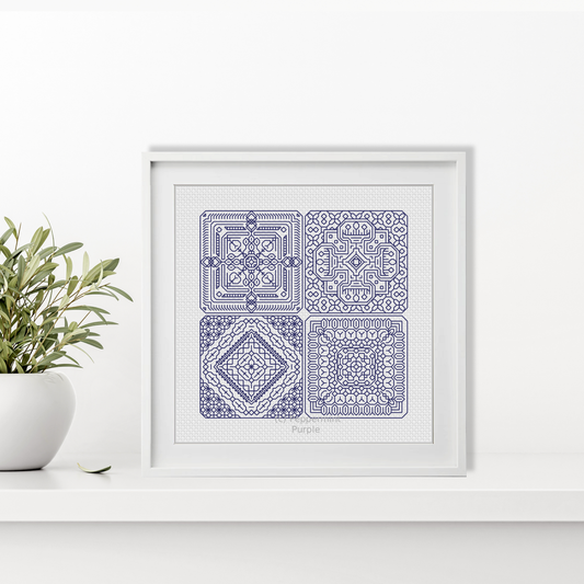 Dutch Tiles Mini Set 21 Blackwork Pattern by Peppermint Purple