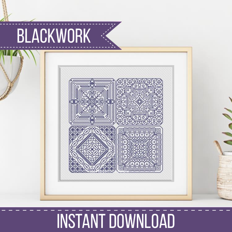 Dutch Tiles Mini Set 21 Blackwork Pattern by Peppermint Purple