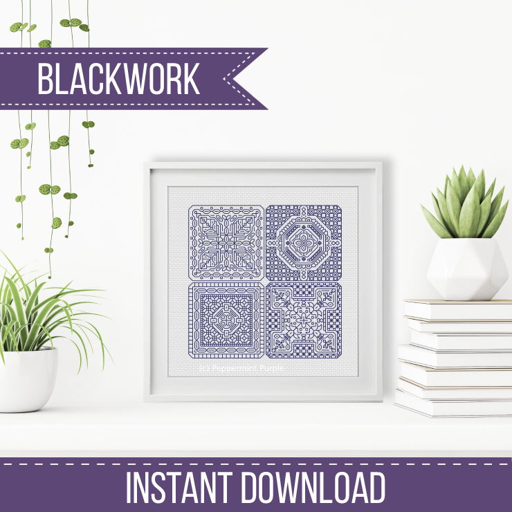 Dutch Tiles Mini Set 22 Blackwork Pattern by Peppermint Purple