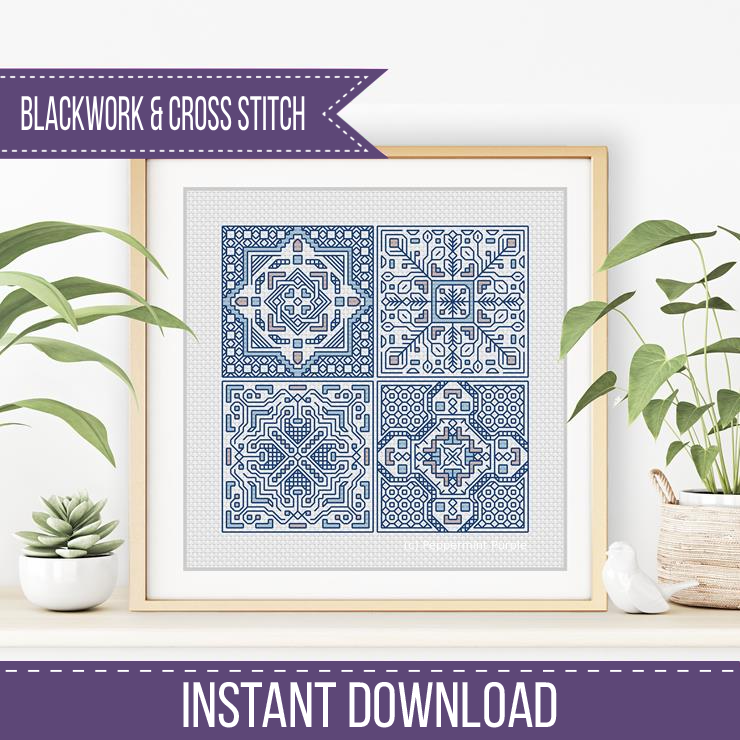 Turkish Tiles Mini Set 2 Blackwork Pattern by Peppermint Purple