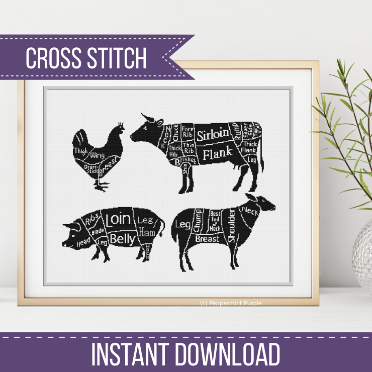 Meat Cuts Cross Stitch Pattern by Peppermint Purple