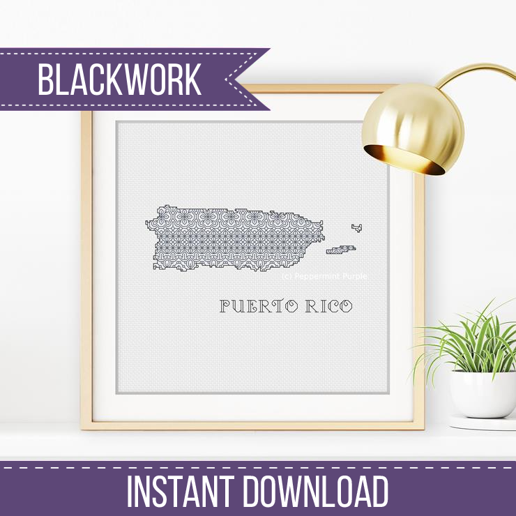 Puerto Rico Blackwork Blackwork Pattern by Peppermint Purple